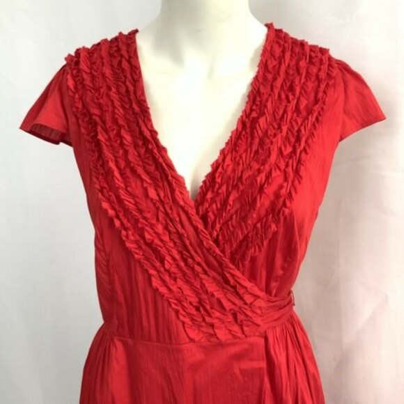 Calvin Klein Wrap Dress Red V-neck Ruffle Detail Cap Sleeve 6 - Picture 12 of 12
